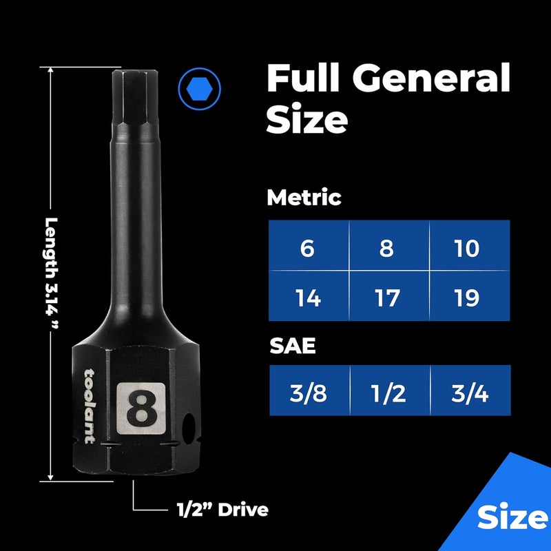 toolant 1/2" drive 19mm impact hex bit socket set 2PCS, Hex Drive, S2 Steel Air Drive Allen Socket set,Impact Grade，Anti-Roll Design - Image 5